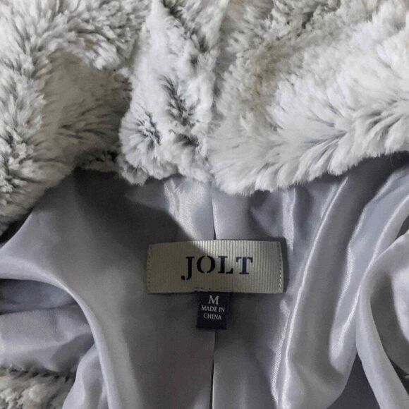 JOLT faux fur open front waterfall cardigan silver gray med - Picture 3 of 10
